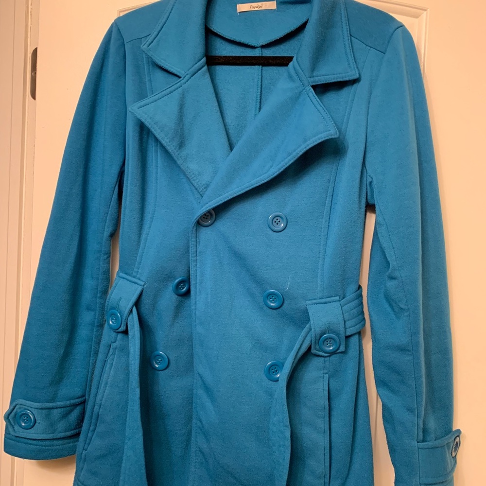 Turquoise fleece peacoat style jacket